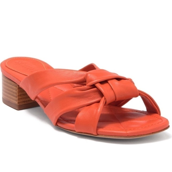 New Schutz Pitanie Knotted Leather Strap Sandals in Flame Orange - Picture 1 of 12